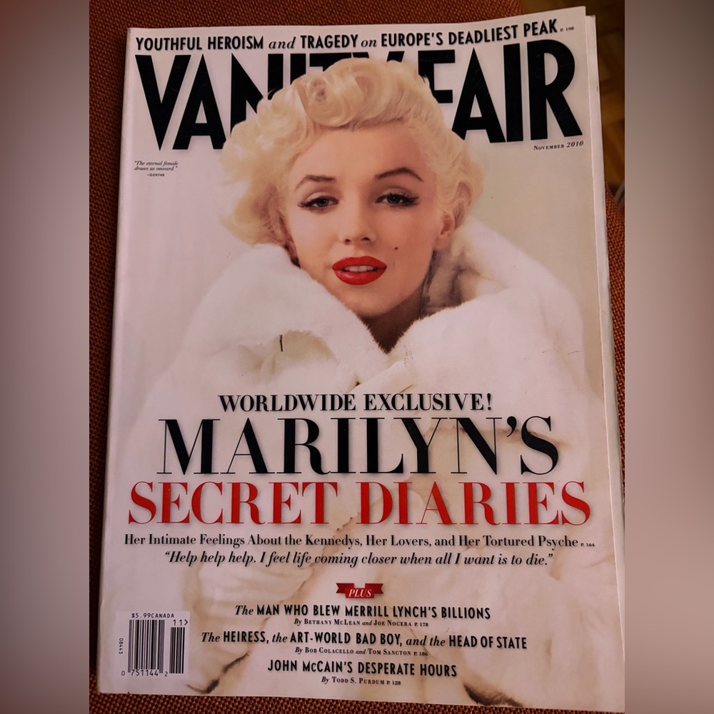 Vanity Fair Cover Featuring Marilyn Monroe in White Fur with Red Lips